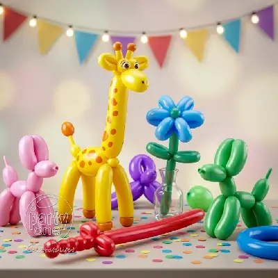 Balloon toy maker twisting balloon animals for kids